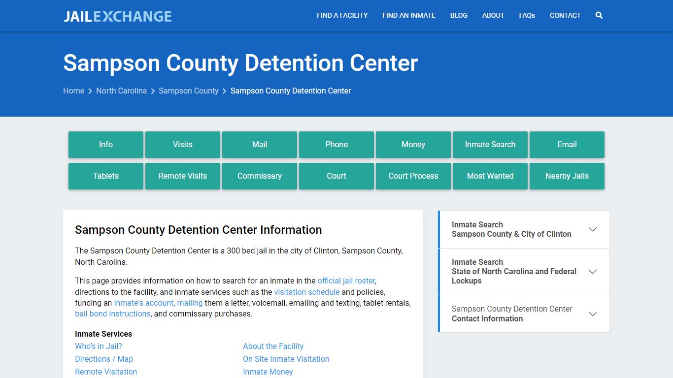 Sampson County Detention Center, NC Inmate Search, Information